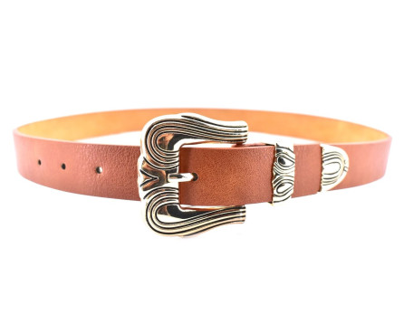 Dámský jednobarevný opasek s ozdobnou sponou - hnědá/85