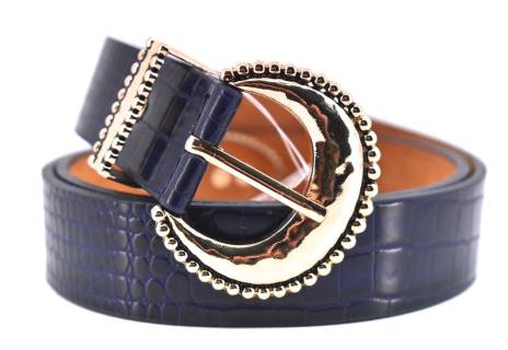 Dámský jednobarevný opasek s ozdobnou sponou - tmavě modrá/90