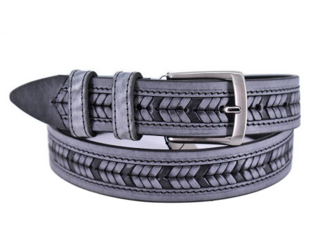 Kožený opasek - šedá/120